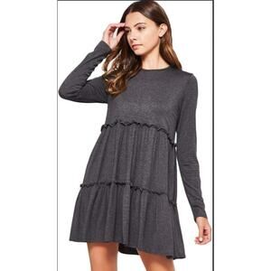 Bellamie Women's Tiered Solid Dress Charcoal - XL